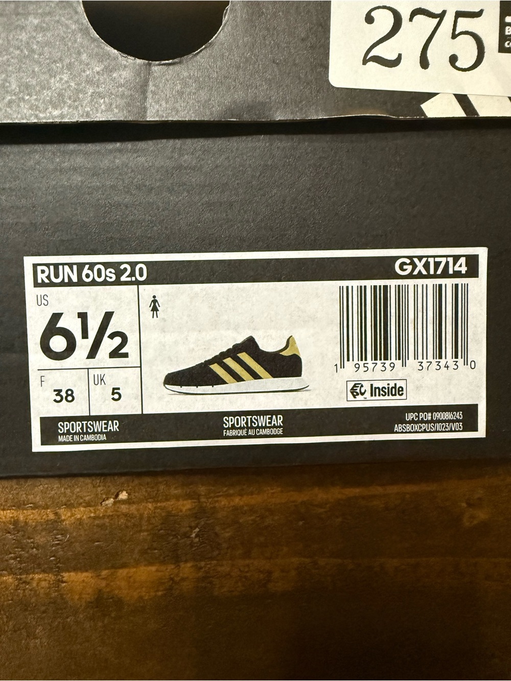 Adidas Run 60s 2.0 'Black Gold' (Style Code: GX1714) - Picture 3 of 3